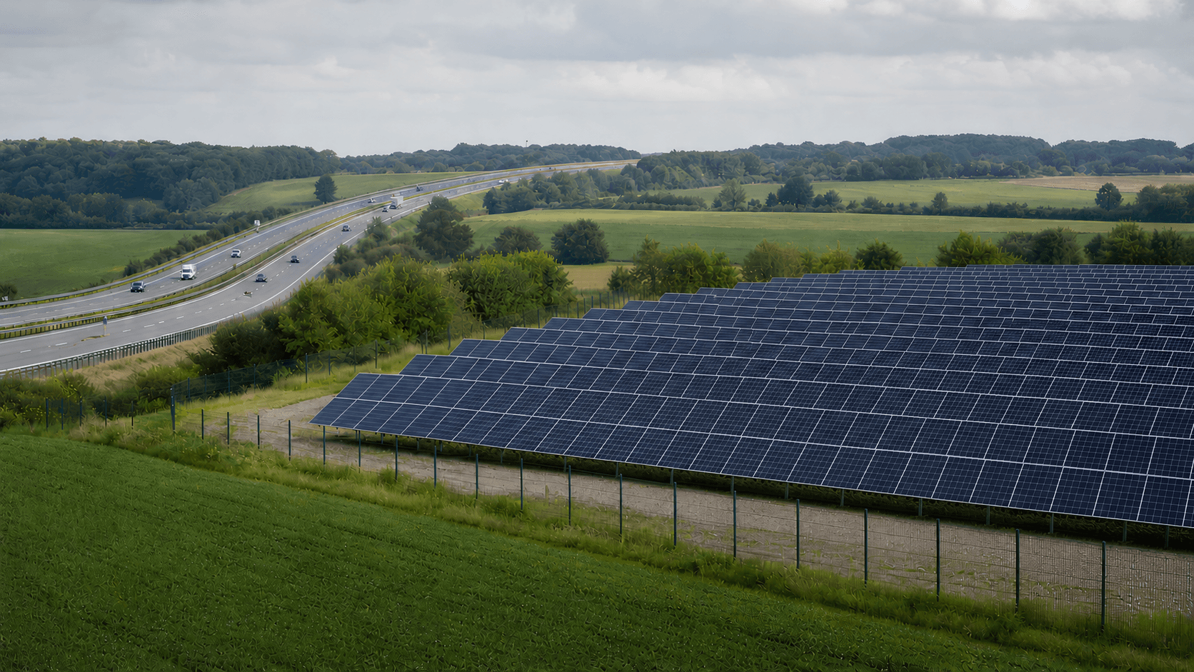 Freiflächenanlage neben einer Autobahn